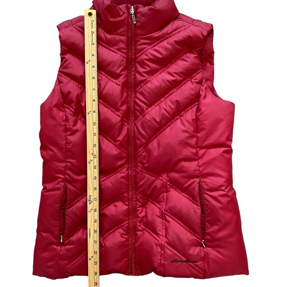 Eddie Bauer Puffer Vest Women's M Red Premium Goose Down Quilted Red Zip - Picture 3 of 8